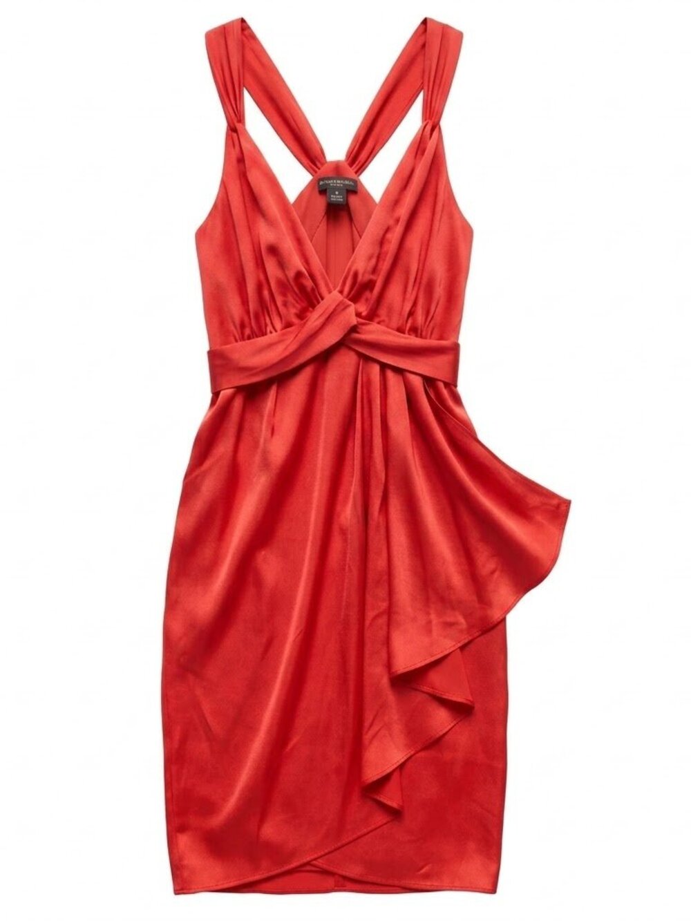 Banana Republic Dress Size 10 Coral Red Silky V-Neck Draped Sleeveless Cocktail